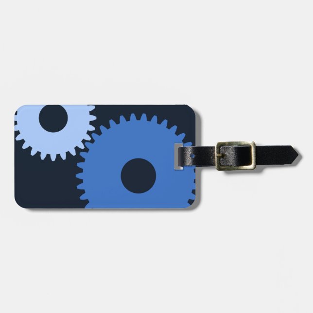 Navy Blue stylish machine cogs Luggage Tag (Front Horizontal)