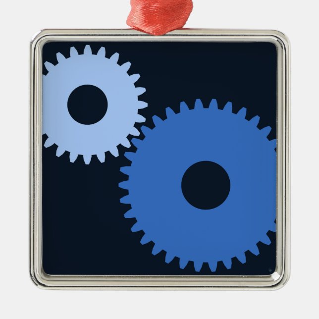 Navy Blue stylish machine cogs Metal Tree Decoration (Front)