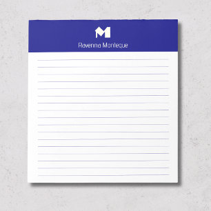 Navy Blue Stylish Personalized Monogram Name Lined Notepad
