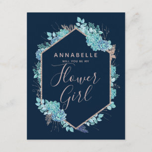 Navy Blue Succulents Will You Be My Flower Girl Invitation