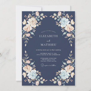 Navy Blue Sumptuous Botanical Wedding Invitation