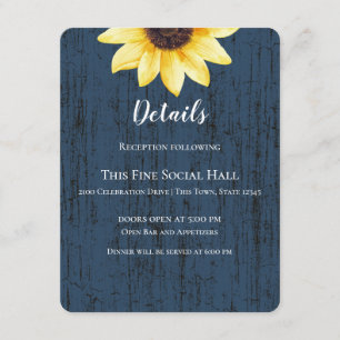 Navy Blue Sunflower and Lights Rustic Wedding Invitation