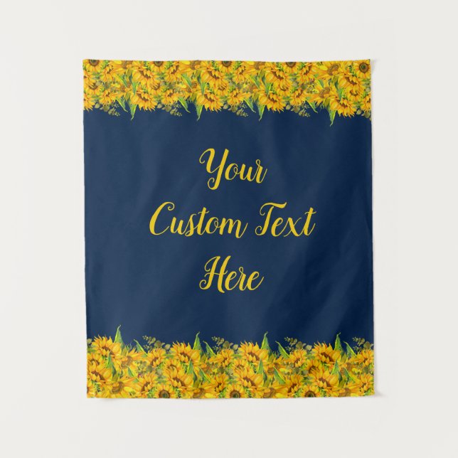Navy Blue Sunflower Birthday Backdrop Photo Booth Tapestry (Front)