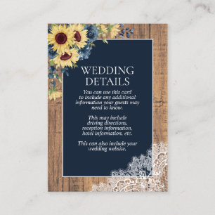 Navy Blue Sunflower Botanical Lace Wood Details Enclosure Card