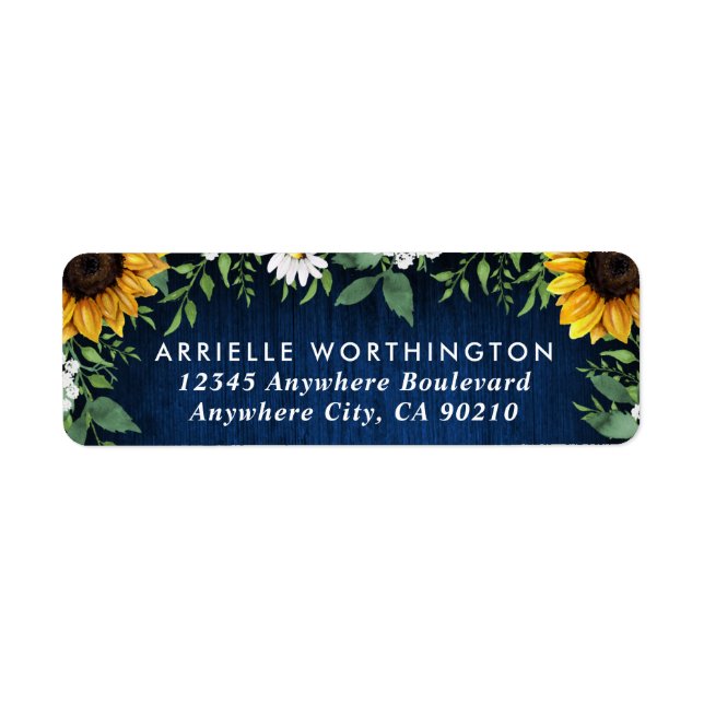 Navy Blue Sunflower Country Wood Rustic Wedding (Front)