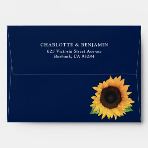 Navy Blue Sunflower Envelopes with Return Address