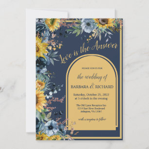 Navy Blue Sunflower Floral Wedding Invitation