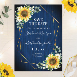 Navy Blue Sunflower Geometric Wedding Save The Date