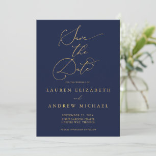 Navy Blue & Sunflower Gold Save the Date Invitation