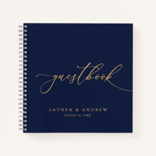Navy Blue & Sunflower Gold Wedding Guestbook Notebook