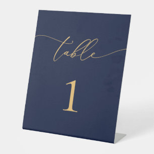 Navy Blue & Sunflower Gold Wedding Table Number Pedestal Sign