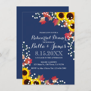 Navy Blue Sunflower Rehearsal Dinner Cards