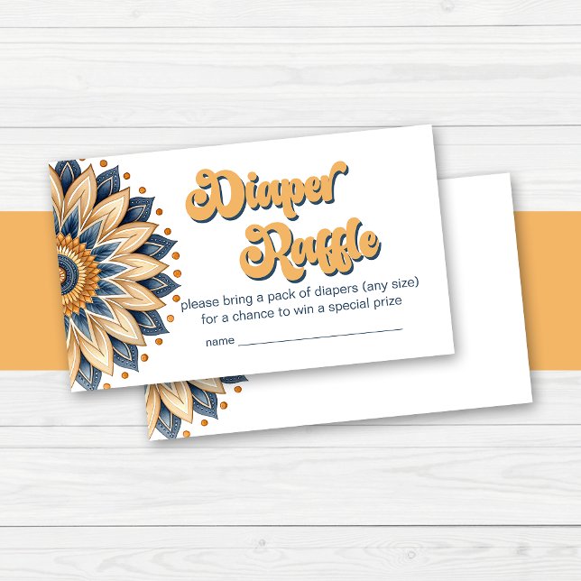 Navy Blue Sunflower Retro Typography Diaper Raffle Enclosure Card (Boho Navy Blue Sunflower Retro Typography Diaper Raffle Enclosure Cards)