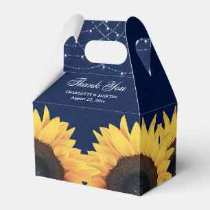 Navy Blue Sunflower Rustic Burlap Lights Wedding Favour Box