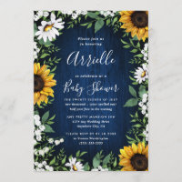 Navy Blue Sunflower Rustic Country Baby Shower