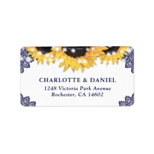 Navy Blue Sunflower Rustic Wedding Address Labels