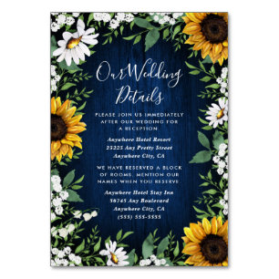 Navy Blue Sunflower Rustic Wedding Insert Cards