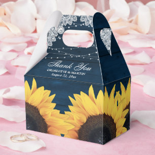 Navy Blue Sunflower Rustic Wedding Thank You Favour Box