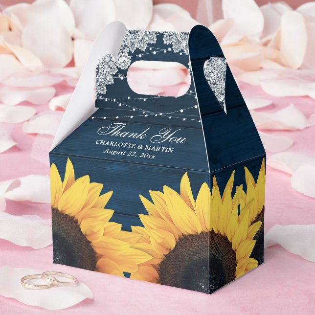 Navy Blue Sunflower Rustic Wedding Thank You Favour Box (Wedding)