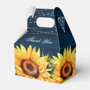 Navy Blue Sunflower Rustic Wood Wedding Thank You Favour Box