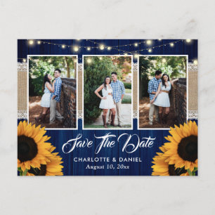 Navy Blue Sunflower Save The Date Photo Postcards