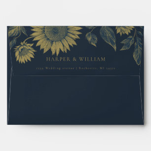 Navy blue sunflower wedding envelope