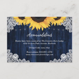 Navy Blue Sunflower Wedding Hotel Accommodation Enclosure Card
