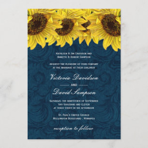 Navy Blue Sunflower Wedding Invitation