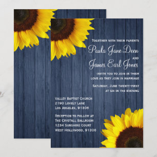 Navy Blue & Sunflower Wedding Invitation