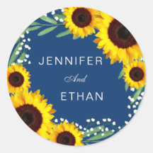 Navy Blue Sunflower Wedding Sticker