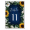 Navy Blue Sunflower Wedding Table Number Cards