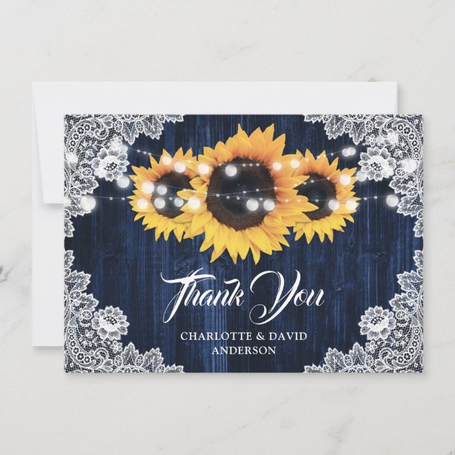 Navy Blue Sunflower Wedding Thank You Card (Front)