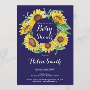 Navy Blue Sunflowers Baby Shower Invitation