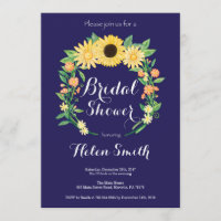 Navy Blue Sunflowers Bridal Shower Invitation