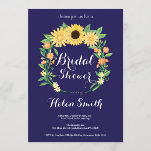 Navy Blue Sunflowers Bridal Shower Invitation