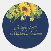 Navy Blue Sunflowers Couples Favour Sticker