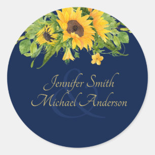 Navy Blue Sunflowers Couples Favour Sticker