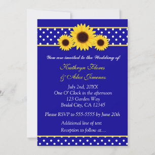 Navy Blue Sunflowers Polka Dot Wedding Invitation
