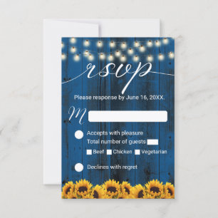 Navy Blue Sunflowers Rustic Wedding RSVP Card