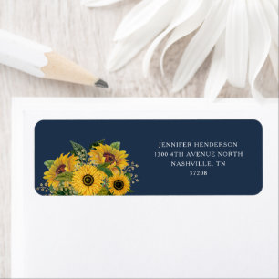 Navy Blue Sunflowers Wedding Return Address