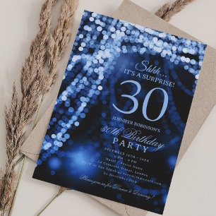 Navy Blue Surprise 30th Birthday Party Invitation
