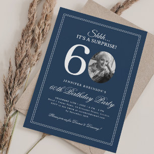 Navy Blue Surprise 60th Birthday Party Invitation