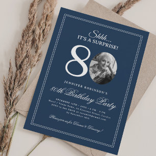 Navy Blue   Surprise 80th Birthday Party Invitation