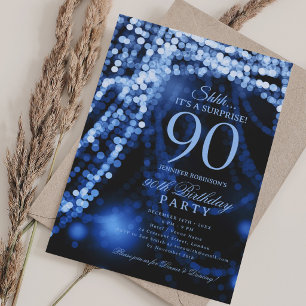 Navy Blue   Surprise 90th Birthday Party  Invitation