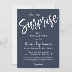 Navy Blue Surprise Birthday Retirement Party  Invitation