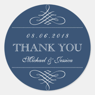Navy Blue Swirl and Curl Ornament Wedding Stickers