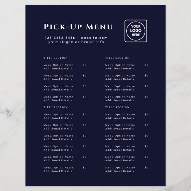 Navy Blue Takeout Logo | Custom Restaurant  Flyer (Front)