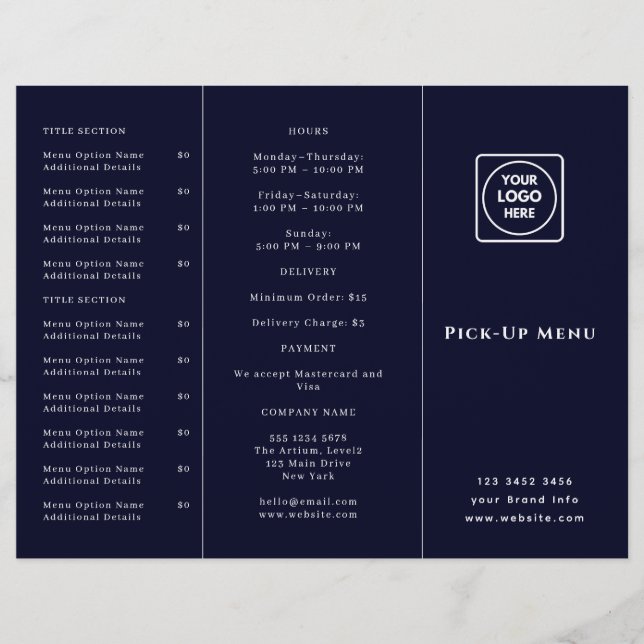 Navy Blue Takeout Logo | Restaurant Branding  (Front)