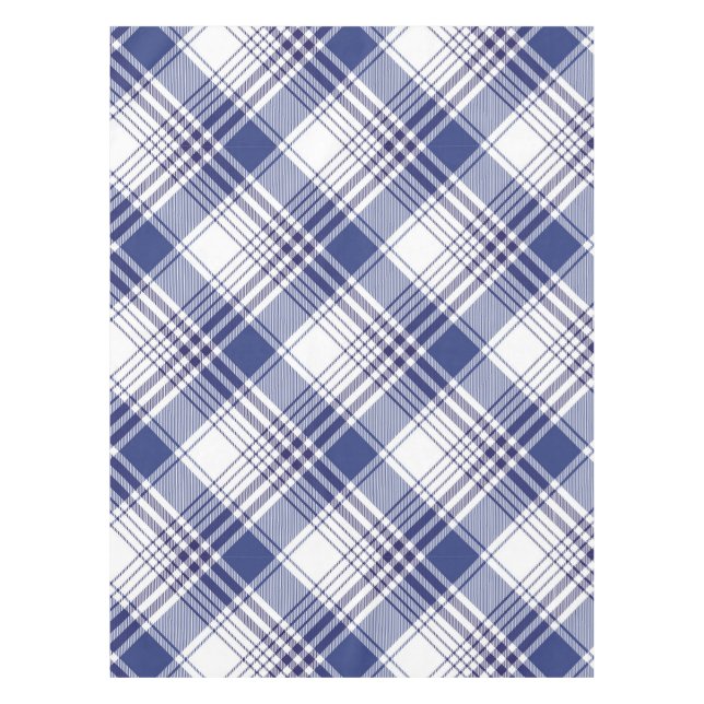 Navy Blue Tartan Plaid Argyle Pattern Tablecloth (Front)