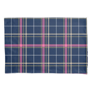 Navy Blue Tartan Plaid Pink White Yellow Lines Pillowcase